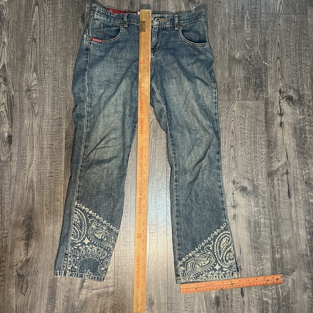 Guess Jeans Pants Women 24 Blue Denim Bootcut Floral Hem Rear Pockets Crop